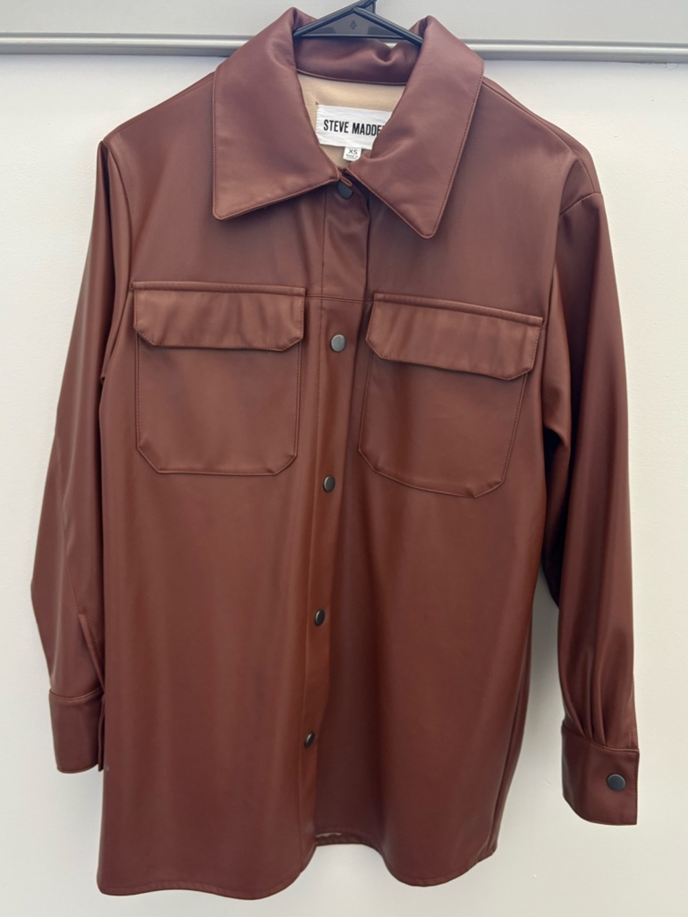 Steve Madden Chestnut Brown Vegan Leather Shirt Jacket